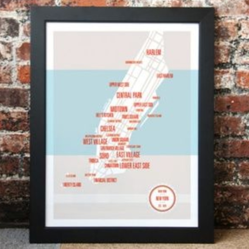 OOP NYC Manhattan Neighborhood Map Lithography Art - Indie Artist Made